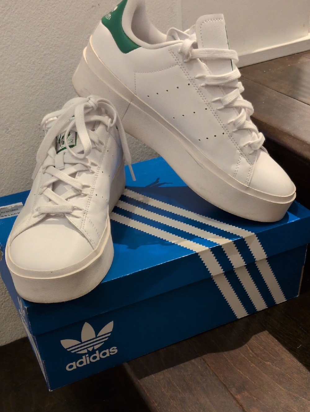 Adidas Stan Smith White Lace-Up Sneakers with Green Accents